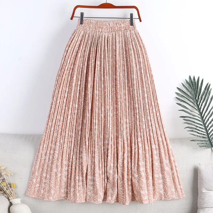 Spring%20Summer%20Skirt%20Women%202022%20New%20Vintage%20Floral%20Print%20Chiffon%20Pleated%20Skirt%20Elastic%20High%20Waist%20Casual%20Midi%20Skirt%20Women%20Clothes%20-%20Image%205