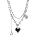 Trendy Punk Mosaic Pixel Double Layer Necklace Charm Gothic Clavicle Chain Metal Black Heart Pendant Necklace for Women Girls Party Jewelry Gift.