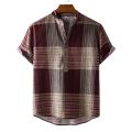 Vintage Men's Shirts Ethnic Style Printing Lattice Casual Streetwear Stand Collar Short Sleeve Loose Hawaiian Shirt Mens Summer.