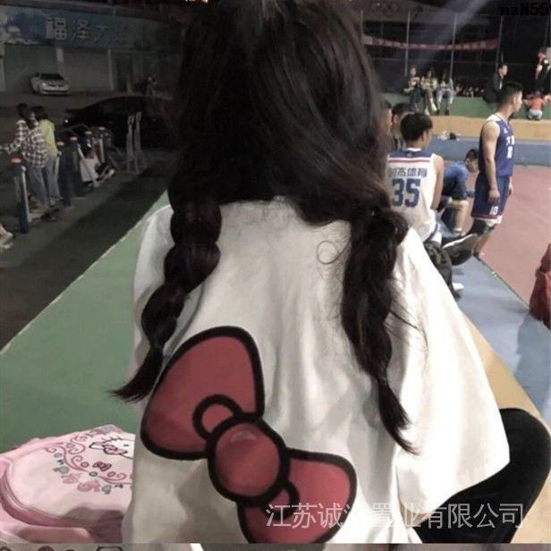 Printed%20Summer%20Student%20New%20Hello%20Kitty%20Wide%20T%20T-shirt%20Bow%20Japanese%20Style%20Cartoon%20Cute%20kt%20Loose%20Short%20Sleeve%20White%20Women%20=%20-%20Image%203
