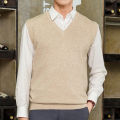 Men Knitted Vest Wear-resistant Men Solid Color V-neck Pullover Waistcoat.