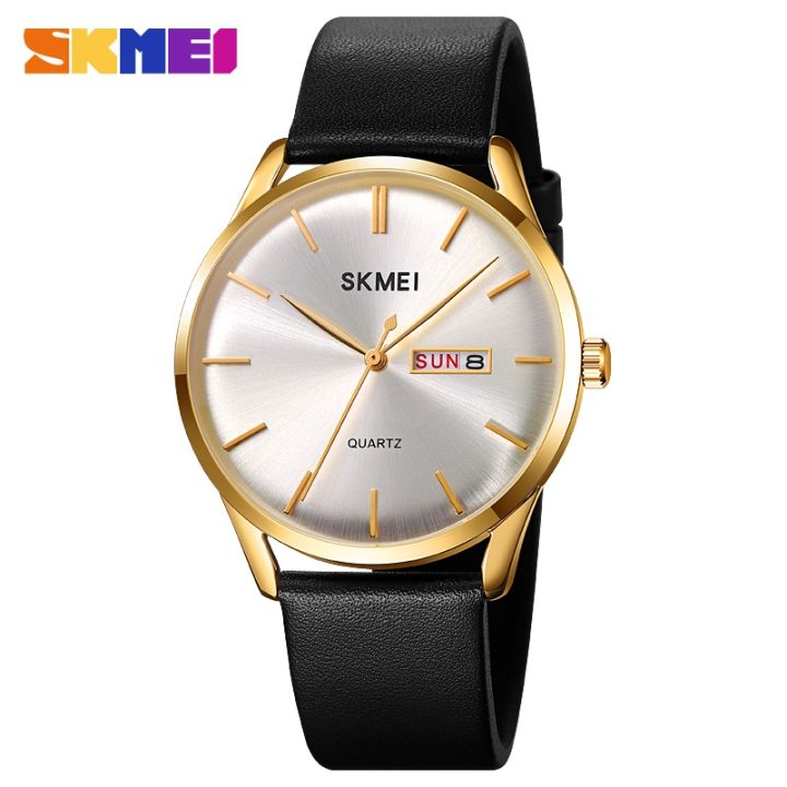 SKMEI Men Quartz Watch Leather Strap Waterproof Watch Fashion Minimalist Style For Men 1991