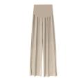 Pregnant Women's Pants Summer Outer Wear Trendy Mom High Waist Belly Support Trousers Ice Silk Draping Effect Loose Casual Wide-Leg Pants.