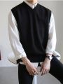 Gmiixder Sleeveless Sweater Vest Hong Kong Style Autumn Men's Loose Solid Bottoming Shirt V-neck Sweater Korean Trend Waistcoat.