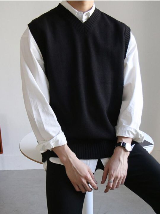 Gmiixder%20Sleeveless%20Sweater%20Vest%20Hong%20Kong%20Style%20Autumn%20Men's%20Loose%20Solid%20Bottoming%20Shirt%20V-neck%20Sweater%20Korean%20Trend%20Waistcoat%20-%20Image%204