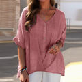 Refined Taste - Ladies plus size casual linen top blouses half sleeve button down cotton linen shirts - Durabilty Assured. 