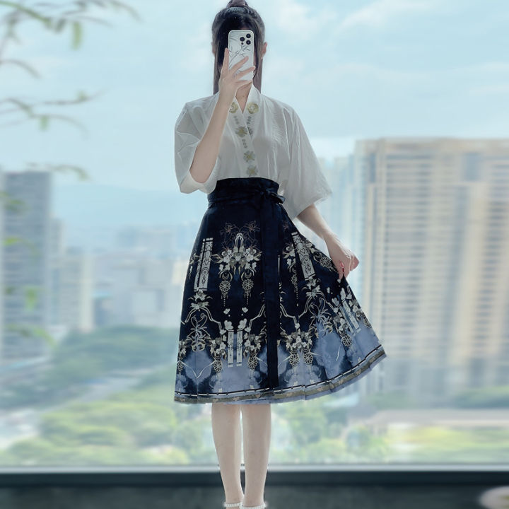 Cao%20Zhou%20Yuyue%20Women's%20Han%20Chinese%20Clothing%20Song%20Style%20Skirt%20Summer%20Daily%20Thin%20Mid-Length%20Printing%20Horse-Face%20Skirt%20-%20Image%203