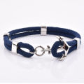 Factory wholesale multi layer blue rope bracelet steel anchor clamp blue rope jewelry nautical bracelet for men. 