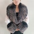Large Winter Faux Fox Fur Scarf Women Jackets Warm Fluffy Shawl Fashion Artificial Fur Collar And Cuff Set Fluffy Scarves Female.
