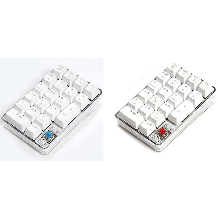Mechanical Numeric Keypad Wired Gaming Keypad Crystal Case White Backlit 21 Keys Mini Numpad Portable