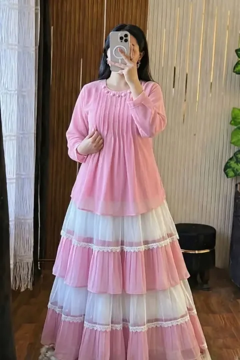 L.F.M%20Premium%202-Piece%20Cherry%20Georgette%20Kurta%20and%20Lace-Work%20Multi-Tiered%20Skirt%20Set%20%E2%80%93%20Customized%20Flare%20(100+%20inches)%20-%20Image%206