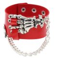 Cool Hiphop Skull Star Y2k Rock Bracelet Black Pu Skeleton Hand Goth Bangle Wide Cuff Bracelet With Chain For Men.