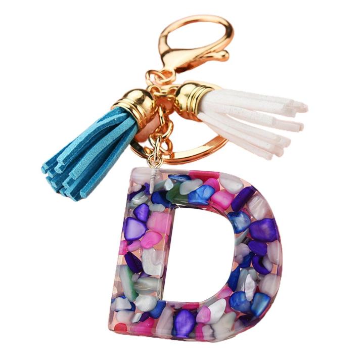 【beauty code store】Purple Pendant Key Chain Transparent Acrylic 26 Alphabets Holder Charm Decoration