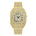 Men's Golden Watches Luxury Rhinestone Roma Dial Square Quartz Watch for Men Stainless Steel Wristwatches Relogio Masculino. 