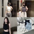 2024 Summer Korean Style Sexy Hot Girl Lace-up Vest All-Matching Sexy Small Sling Fixed Cup round Neck Outerwear Top.