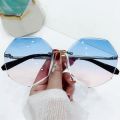 Rimless Oversized Sunglasses Women Luxury Brand Designer Sun Glasses Female Fashion Retro Gradient Lunette De Soleil Femme. 