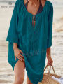 PRODUCTEI Women Swimsuit Cover Ups Kaftan Beach Tunic Dress 2023 Summer Robe De Plage Solid Cotton Pareo Beach Cover Up #Q363. 