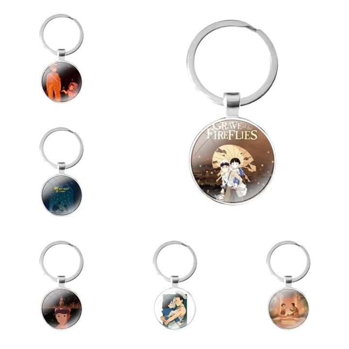 glass cabochon keychain Bag Car key chain Ring Holder Charms keychains Gifts Grave of the Fireflies