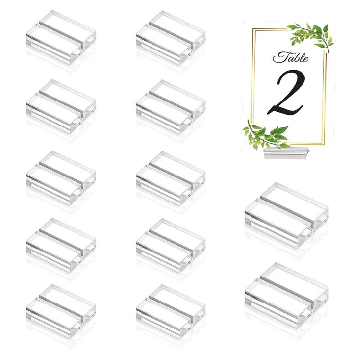 Acrylic Stands Clear Place Card Holders with Card Slot Table Numbers Display Stands Wedding Sign Holders (12 Pieces)