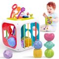 Montessori Sensory Toys Baby Activity Cube Shape Sorter Pull String Toys Fine Motor Training Games Stacking Blocks Activity Cube. 