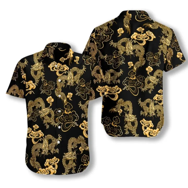 New Cuban Shirt Cool Chinese Style Dragon Hawaiian Beach Tops Short Sleeve Aloha Oversized for Men And Women