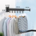 Folding Clothes Hanger Wall Mount Retractable Cloth Drying Black C. 