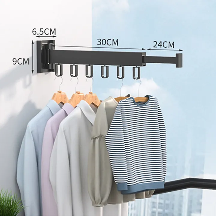 Folding%20Clothes%20Hanger%20Wall%20Mount%20Retractable%20Cloth%20Drying%20Black%20C%20-%20Image%202