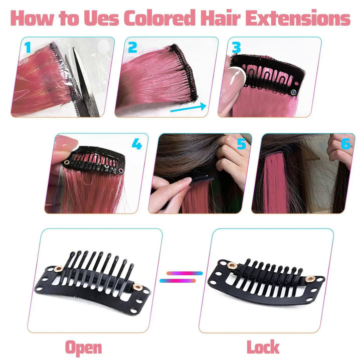 Black%20Friday%2022%20Inch%20Colored%20Pink%20Hair%20Extensions%20Party%20Highlights%20Straight%20Hairpiece%20Clip%20in%20Synthetic%20for%20Kids%20Girls(5%20Pc)%20-%20Image%204