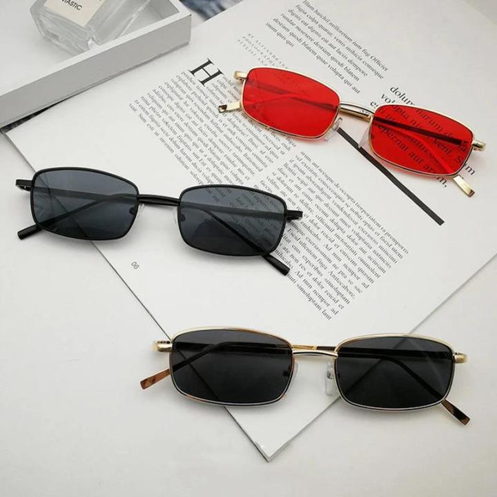 New Retro Small Rectangular Sunglasses Fashion Retro Metal Frame Sun Glasses for Men Women Small Square Sunglasses Summer