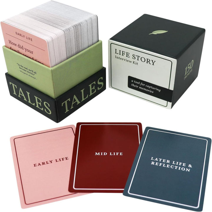 GC 150 Pcs Life Story Interview Kit Cards, Family Conversation Cards With 3 Stages Of Life, Get To Know Parents And Grandparents For Family Pictionary Game