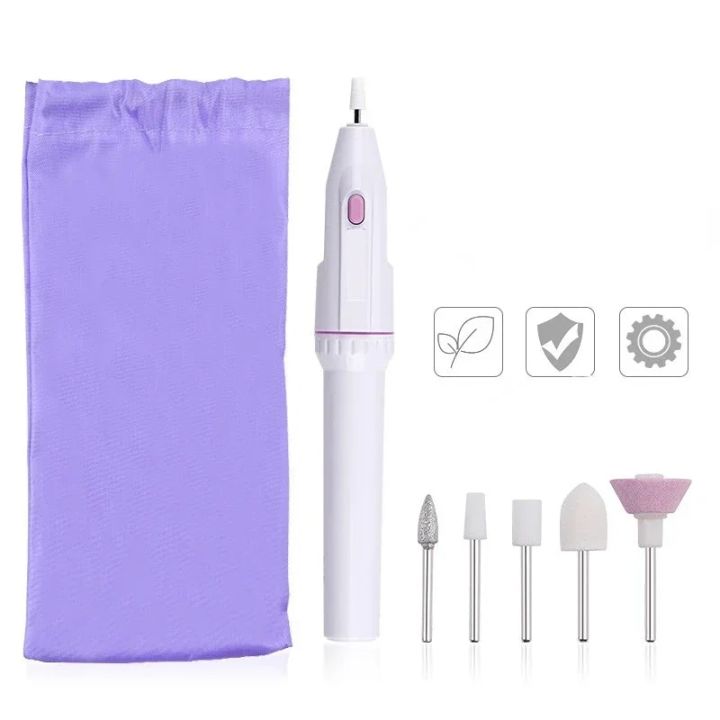 5 In 1 Professional Electric Nail Drill Kit Battery Manicure Pedicure Grinding Polishing Nail Art Sanding File Pen Tools Machine