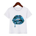 New fashion sequins lip print baby girl T-shirt summer cute kids Top children student teen youth tshirt tee clothes streetwear.
