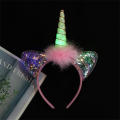 Unicorn Headband Hair Accessories Cartoon Unicorn Headband Rainbow Unicorn Theme Party Decoration LED Light Unicorn Headband Kids Girl Birthday Headwear.