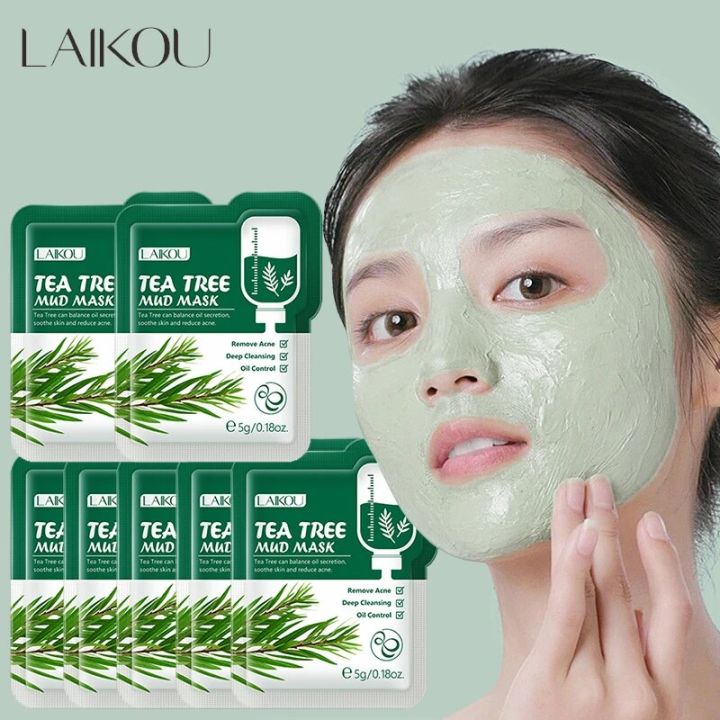 LAIKOU Tea Tree Mud Facial Mask Cream Deep Cleaning Oil-Control Moisturizing Blackhead Remover Acne Treatment Pore Cleanser Mud-7pcs