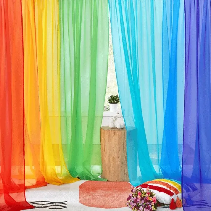 RYBHOME%207Pcs%20Colorful%20Rainbow%20Gradient%20Sheer%20Curtains%20for%20Living%20Room%20Tulle%20Curtain%20Drapes%20Sheer%20Window%20Curtains%20for%20Party%20Decor%20-%20Image%202