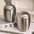 Mini Metal Waste Bin Desktop Garbage Basket Egg-shaped stainless steel trash can with removable Swing lid Dustbin Basket.