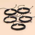 Men's Bracelets Set 5pcs Mixed Leather Wrap Bracelet Black Bangles Punk Male Rock Male Jewelry Accessory Small Gift.
