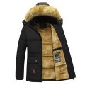 New Men Winter Fleece Jacket Thick Warm Hooded Fur Collar Coat Solid Color Outerwear Mens Clothing. 