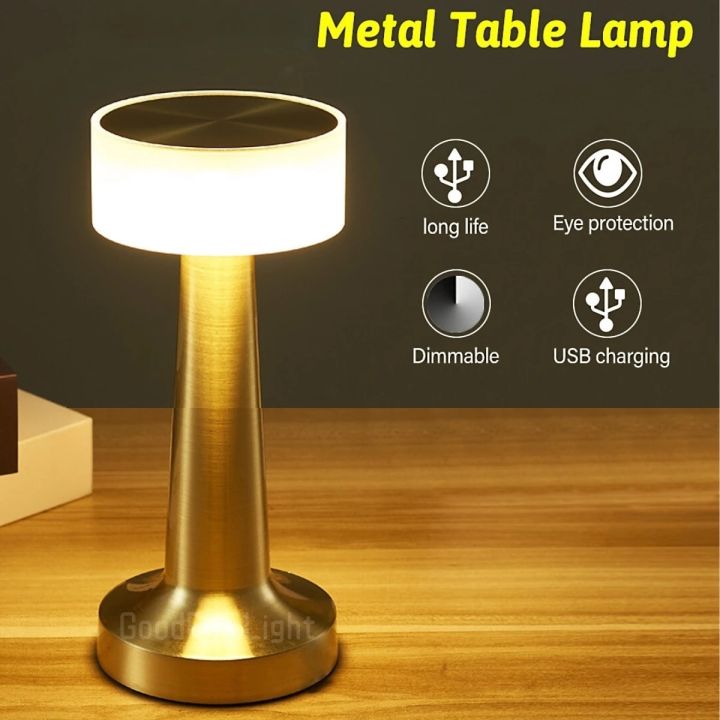 Vintage LED Rechargeable Color Bar Restaurant Coffee Desktop Decorative  Metal Table Lamp Touch Bedroom Bedside Night Lights