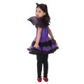 Kids Girls Purple Bat Vampire Princess Dress Fancy Cosplay Costume Witch Clothes with Wing Halloween Role Play Clothing. 