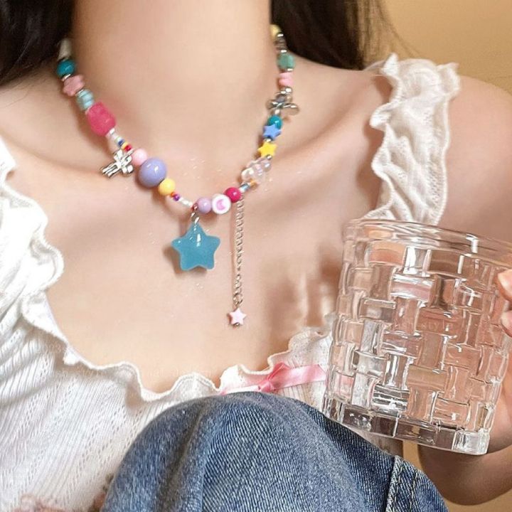 Candy sweetheart dopamine outfit cute style necklace vacation style sweet cool babes clavicle chain butterfly tassel