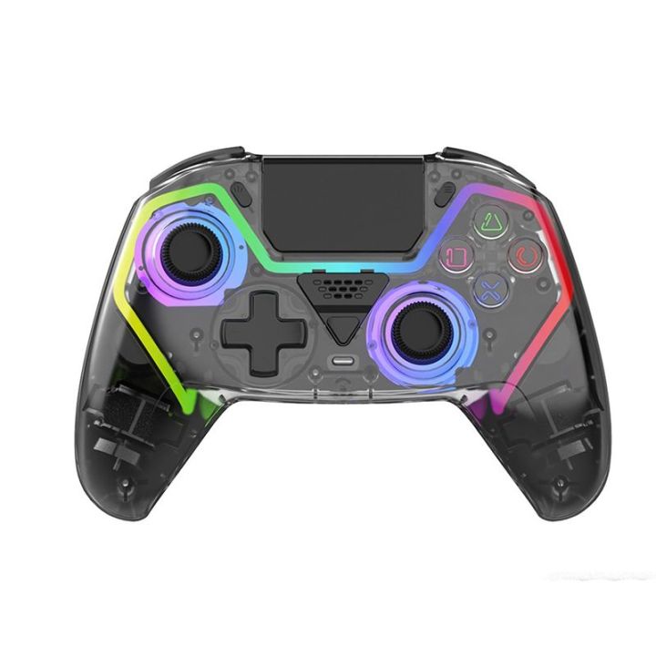Controller NK Wireless Per PS4/PC/Android – Doppia Vibrazione, 6 Assi, 2 Tasti Macro, LED RGB 7 Modalità, Touchpad E Ingresso Cuffie – Nero Trasparente