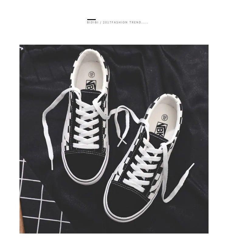 Social Shoes Women's Black Plaid Classic Hong Kong Style Canvas