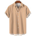 Hawaiian Vacation Summer for Men Shirts Stripes Print Lapel Short Sleeve Top Tees Oversized Loose Breathable Shirt Male Casual. 