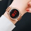 Luxury Digital Red LED Watches For Women Magnetic Stainless Steel Belt Quartz Clock Ladies Wrist Watch Fashion Business Watch. 