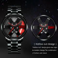 （NEW）Wheel Watch Men Vacuum Plating Car Rim Hub Style Non-Mechanical Watches Stainless Steel Quartz Wristwatch. 