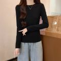 Women's cotton long-sleeved T-shirt elastic slim fit round neck tight inner wear simple all-match autumn and winter bottoming shirt top. 