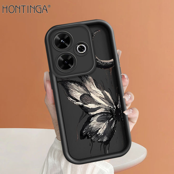Hontinga for Redmi 13 Xiaomi Poco M6 4G Back Cover black butterfly Pattern Ladder Soft Camera Protection Rubber Phone Case for Girls