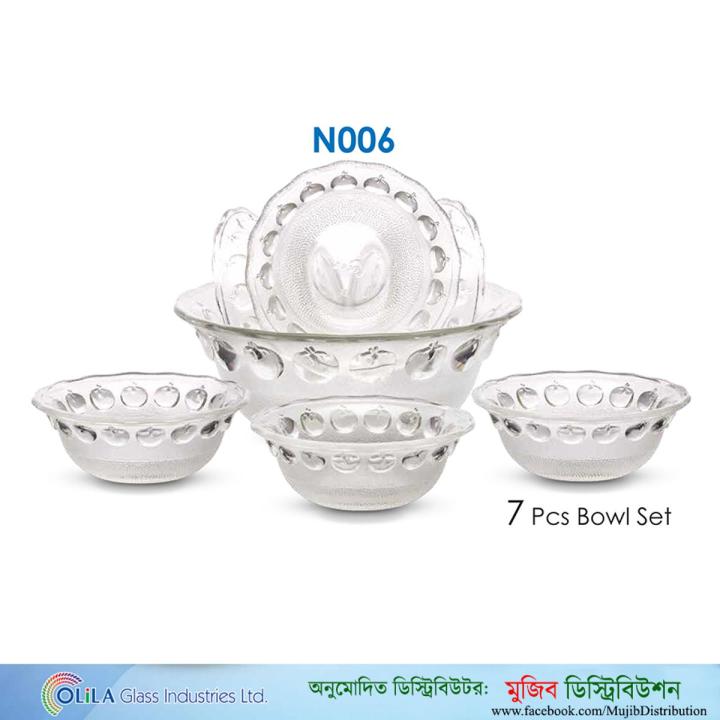 Crystal Clear Glass Bowl Set (7 Pieces) OLiLA N006 (৭ পিচের স্বচ্ছ কাঁচের বাটি সেট)