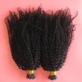 4B 4C Afro Kinky Curly Human Hair I Tips Microlinks Brazilian Remy Hair Extensions Hair I Nail Tips Black Color For Women. 